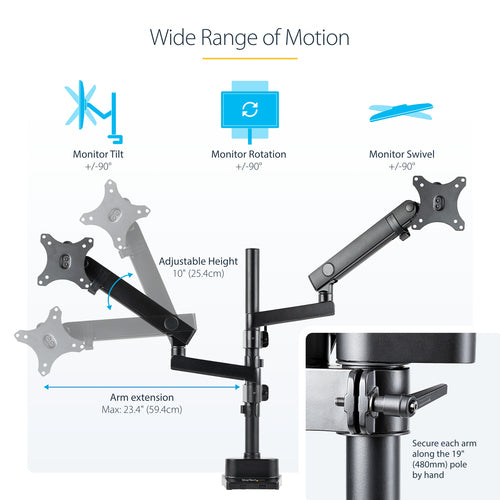 STARTECH.COM DESK MOUNT DUAL MONITOR ARM - FULL MOTION MONITOR MOUNT, 5 YR