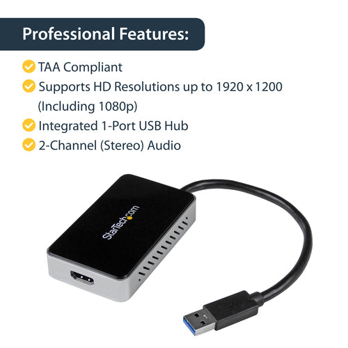 StarTech.com USB32HDEH - USB 3 to HDMI Adapter w/ 1-Port USB Hub