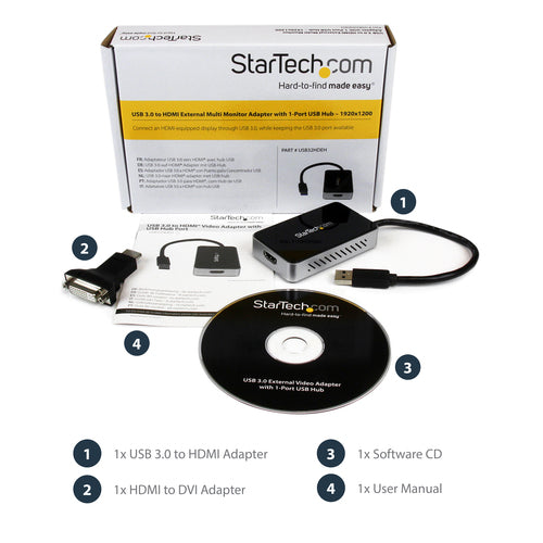 StarTech.com USB32HDEH - USB 3 to HDMI Adapter w/ 1-Port USB Hub