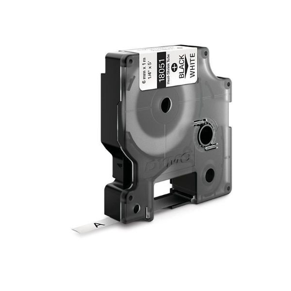 DYMO 18051 - Genuine Rhino Industrial Labels- Heat Shrink 6mm Black on White. industrial grade