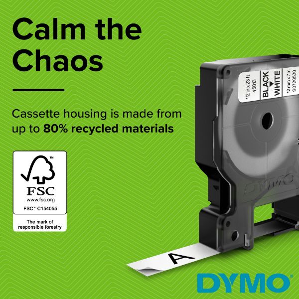 DYMO 18056 - Genuine Rhino Industrial 1/2" Labels-Heat Shrink Tube 12mm Black on Yellow.