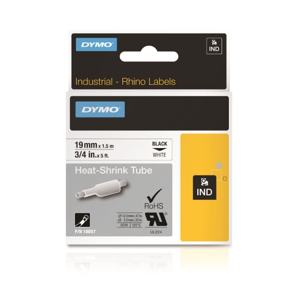 DYMO 18057 - Genuine Rhino Industrial Labels-Heat Shrink 19mm Black on White. industrial grade