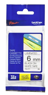 BCL128 - Brother TZe-211 6mm x 8m Black on White Tape
