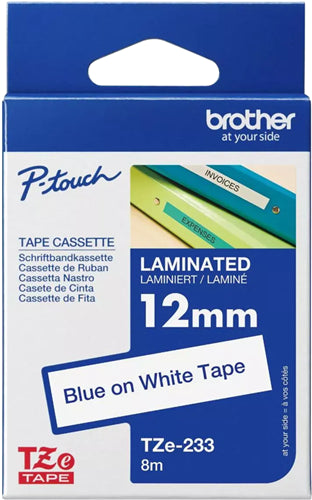 Brother TZe-233 12mm x 8m Blue on White Tape BCL138