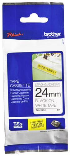BCL253 - Brother TZe-S251 24mm x 8m Extra Strength Black on White Tape