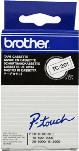 Brother TC-201 12mm x 8m Black on White Label Tape BCL416