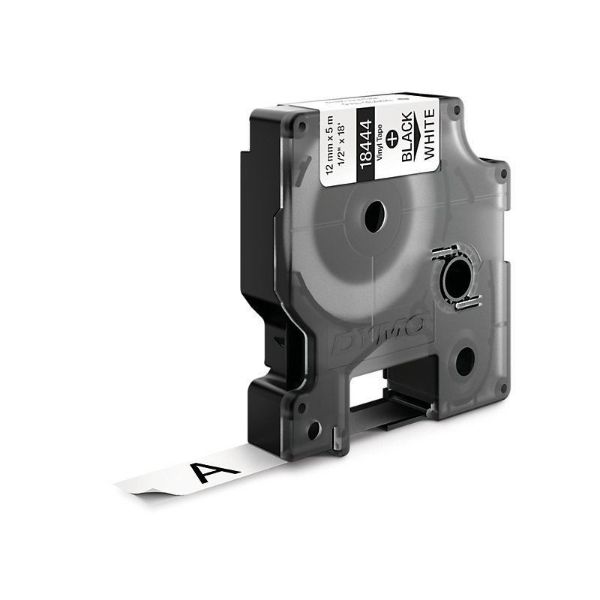 18444 - Genuine Rhino Industrial Vinyl 12mm x 5.5m. Black on White. Compatible w/ DYMO Rhino