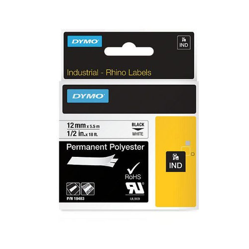 18483 - DYMO 18483 - Genuine Rhino Industrial Labels-Permanent 12mm Black on White.labeling panels