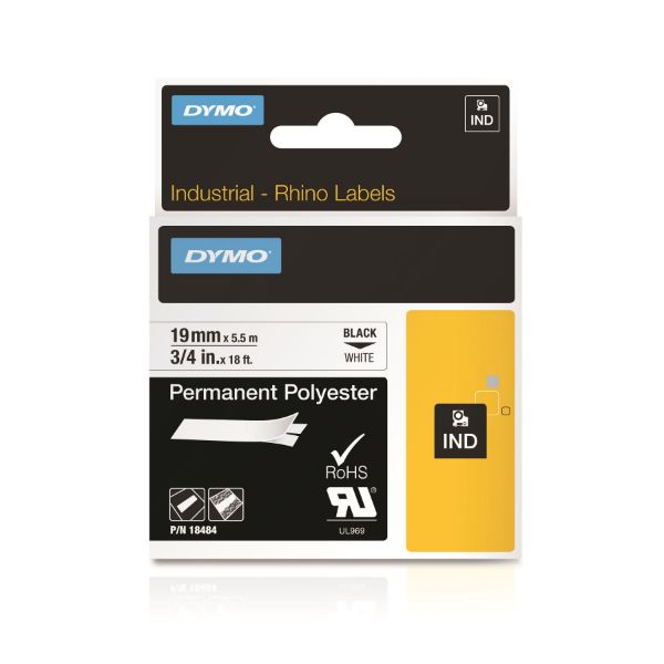 18484 - DymoRhino Blk on Wht 19mm Tape