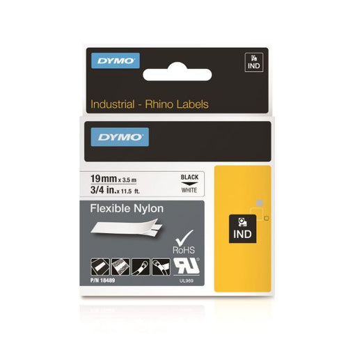 18489 - DYMO 18489 - Genuine Rhino Industrial Labels-Flexible 19mm Black on White. Industrial-strength