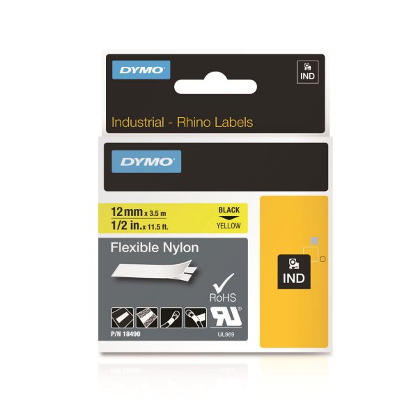 18490 - Dymo Rhino Ny Lbl 12mm Blk/Yel