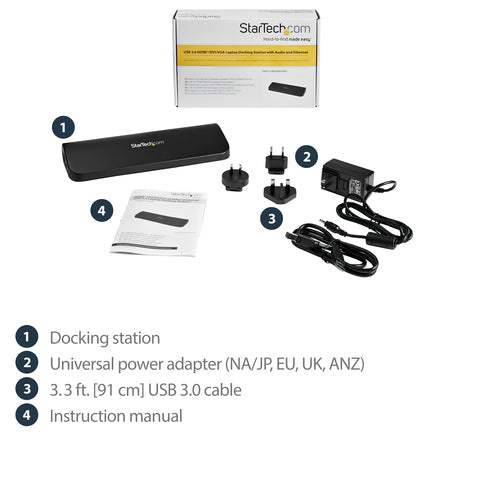 USB3SDOCKHDV - STARTECH.COM USB 3.0 DOCKING STATION DUAL MONITOR HDMI & DVI OR VGA - TAA 3 YR