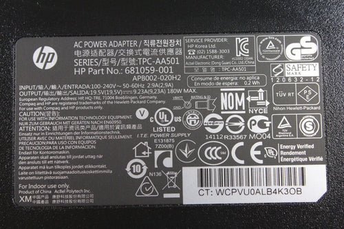 HP Power Adapter AC 180W 7.4mm Tip R/A 19VDC Output - C14 AC Input