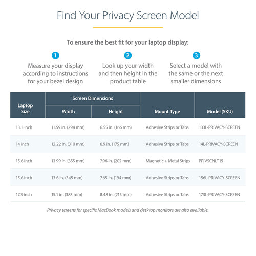 STARTECH.COM 17.3" 16:9 LAPTOP PRIVACY FILTER, ANTI-GLARE PRIVACY SCREEN FILTER 2 YR