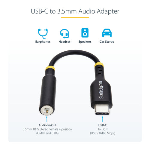 USBCAUDIO2 - STARTECH.COM USB-C AUDIO ADAPTER TO 3.5MM TRRS JACK, HEADPHONE AUX DONGLE, 2 YR