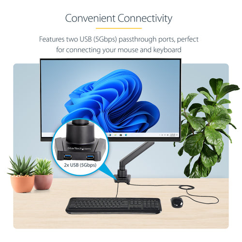 STARTECH.COM SINGLE DESK MOUNT MONITOR ARM - 2 BUILT-IN USB 3.0 PORTS, 2 YR