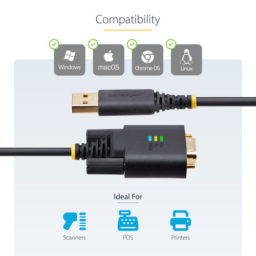 STARTECH.COM 2M USB TO SERIAL ADAPTER CABLE, COM RETENTION, RS232, 2 YR