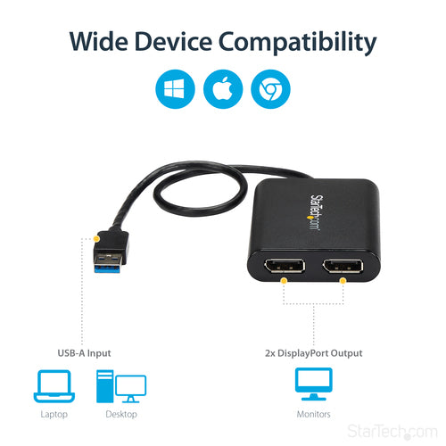 StarTech.com USB32DP24K60 - Adapter USB to Dual DisplayPort 4K 60Hz