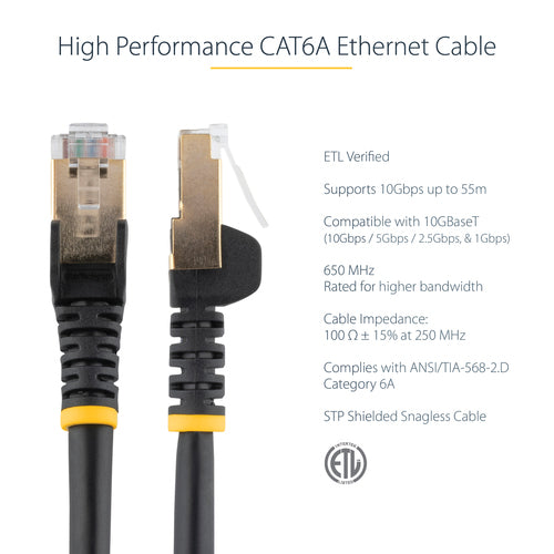 STARTECH.COM 7M CAT6A ETHERNET CABLE - BLACK - SNAGLESS RJ45 CONNECTORS, LTW