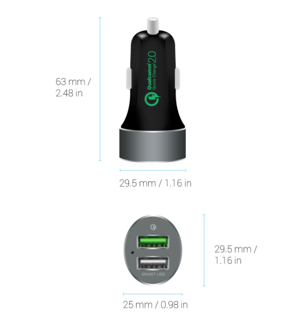 MB-CHGR-QBS - mbeat® QuickBoost S Dual Port Qualcomm Certified Quick Charge 2.0 und Smart USB KFZ-Ladegerät