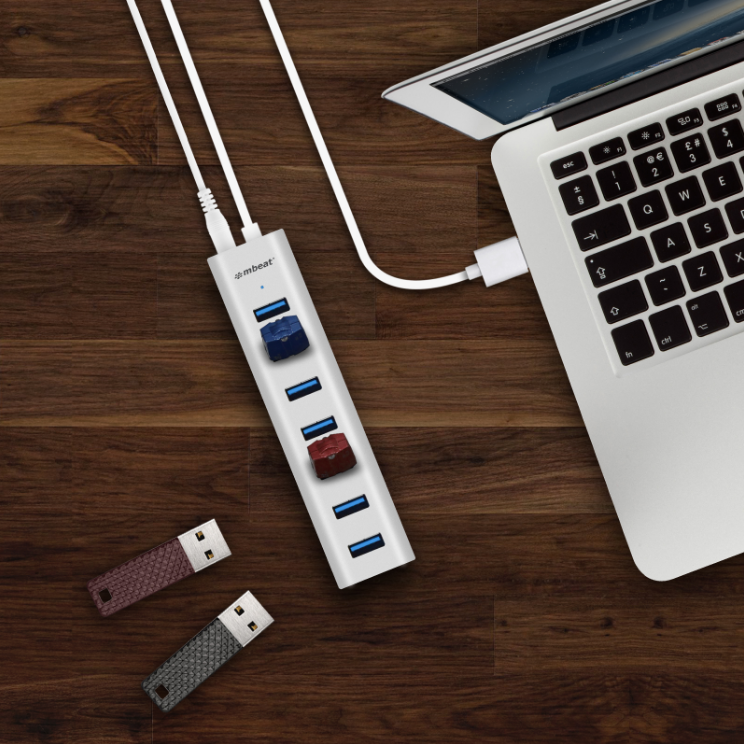 MB-HUB768 - mbeat 7-Port USB 3.0 Aluminium Slim Hub with Power for PC and MAC