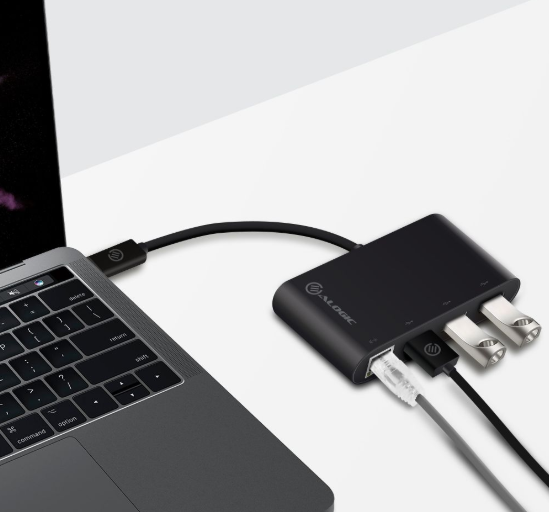ALOGIC UC3AGE - USB-C TO GIGABIT USB 3.0 3PORTUSBHUB BLK