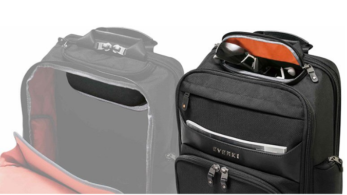EVERKI EKP132 - Onyx Black Laptop Backpack Up to 15.6''. Travel Friendly Hard-Shell Quick-Access