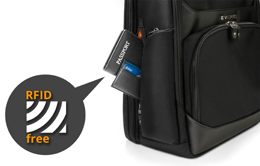 EVERKI EKP132 - Onyx Black Laptop Backpack Up to 15.6''. Travel Friendly Hard-Shell Quick-Access
