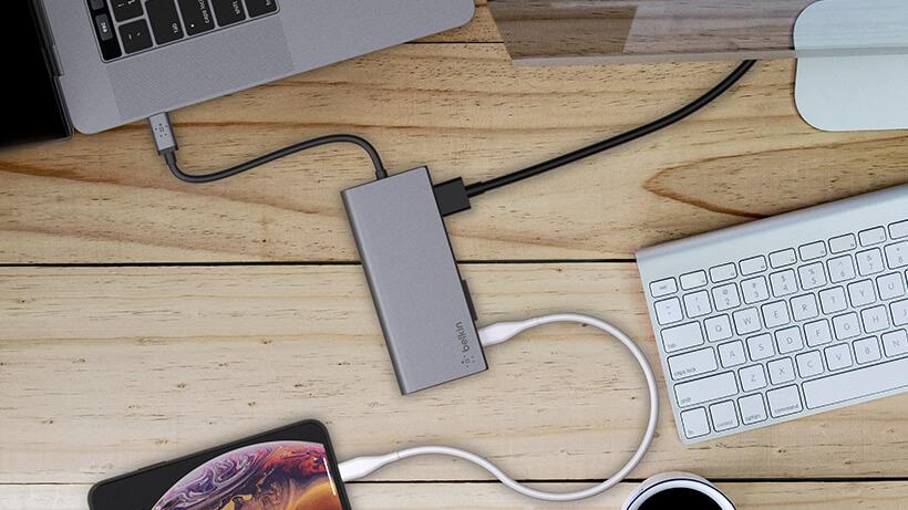 Belkin F4U092BTSGY - USB-C 4-PORT MINI HUB + POWER PASS THRU