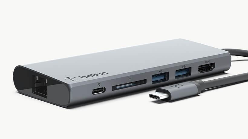 Belkin F4U092BTSGY - USB-C 4-PORT MINI HUB + POWER PASS THRU