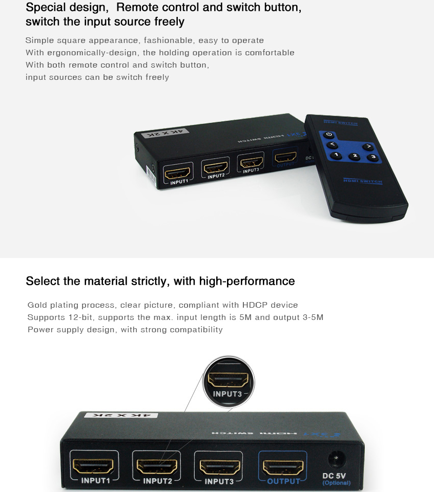 LENKENG LKV331A - 3-In-1-out HDMI Switch HDCP12 & DVI-D or DVI-I compliant