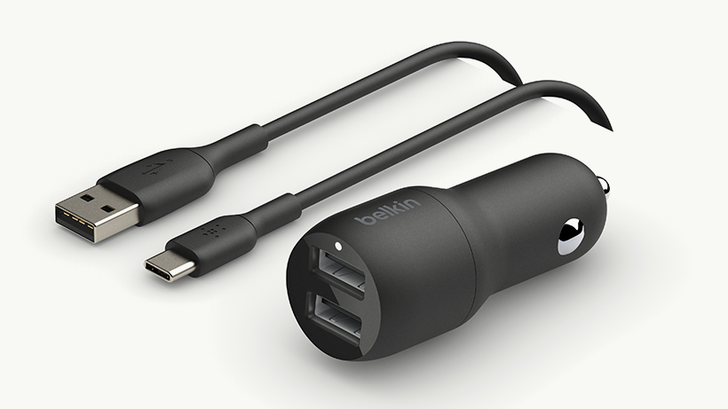 Belkin CCE001BT1MBK - Dual USB-A Car Charger w/ 1M PVC A-C 24W