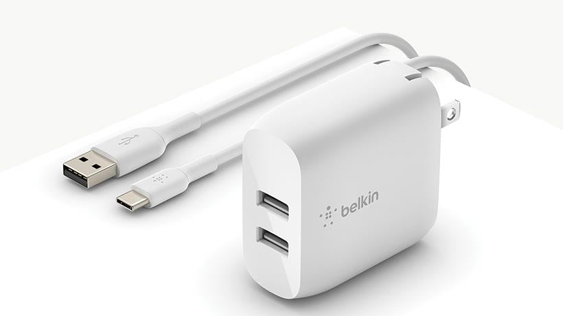 Belkin 24W Dual USB-A Wall Charger with USB-A to USB-C Cable