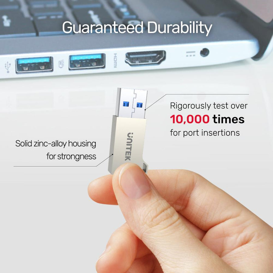 Unitek A1034NI - USB-A Male to USB-C Female Ultra-Tiny Adaptor w/ Easy Grip Design. Superspeed