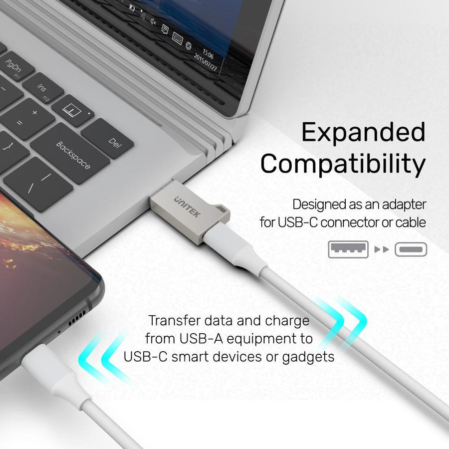 Unitek A1034NI - USB-A Male to USB-C Female Ultra-Tiny Adaptor w/ Easy Grip Design. Superspeed