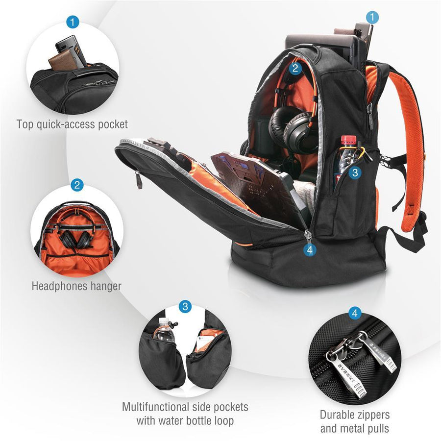 EVERKI EKP117B - ContemPRO Laptop Backpack. Designed to Fit up to 18.4'' Notebooks. Spacious