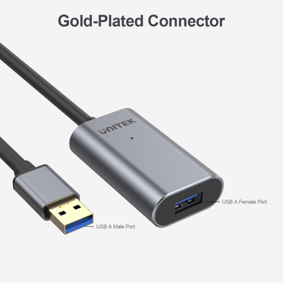 Unitek Y-3004 - 5m USB 3.0 Extension Cable w/ Built-in Extension Chipset. Aluminium Designed Housing