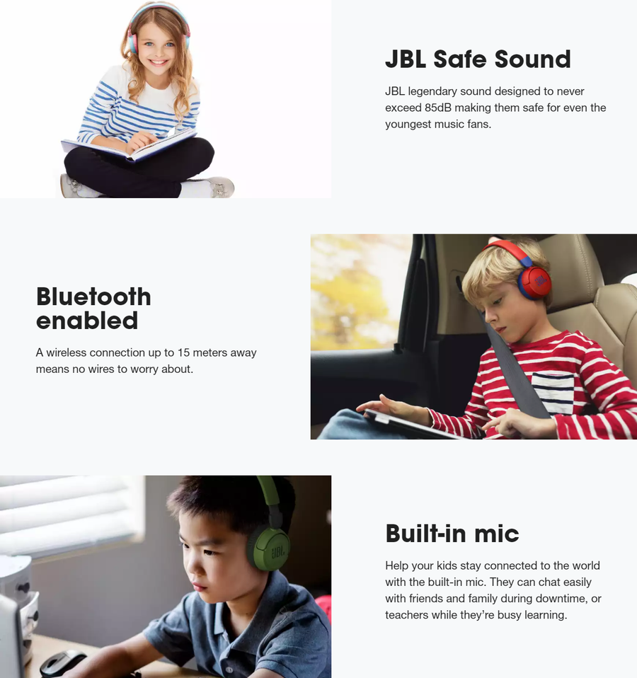 JBL JR 310 BT Wireless On-Ear Headphones for Kids - Blue