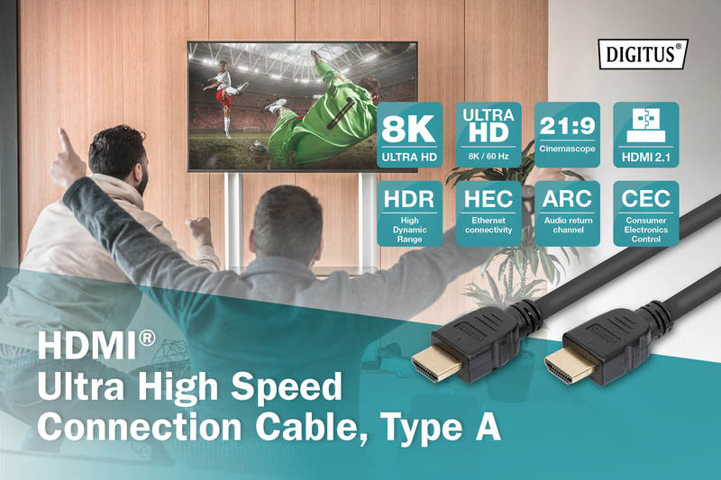 AK-330124-010-S - Digitus HDMI v2.1 Kabel 1m
