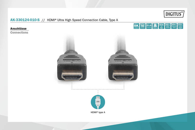 AK-330124-010-S - Digitus HDMI v2.1 Kabel 1m