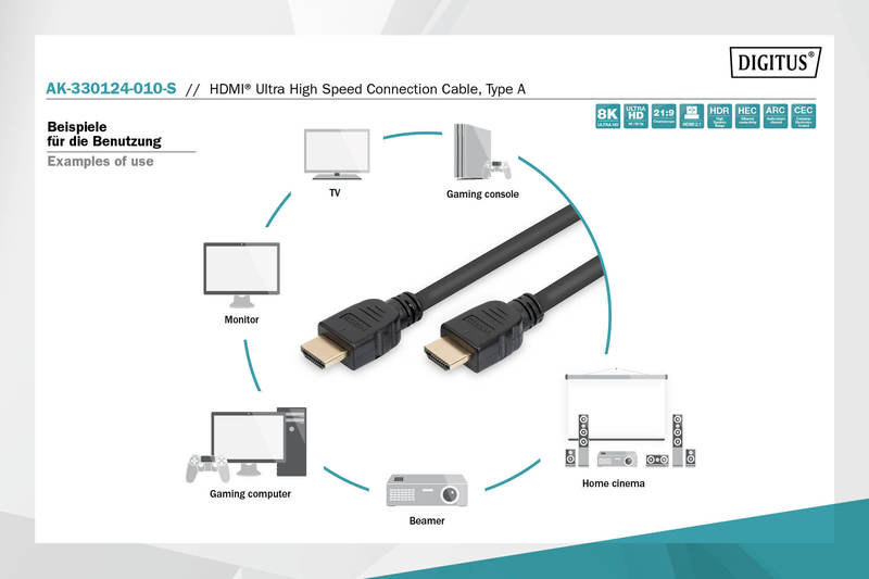 AK-330124-010-S - Digitus HDMI v2.1 Kabel 1m