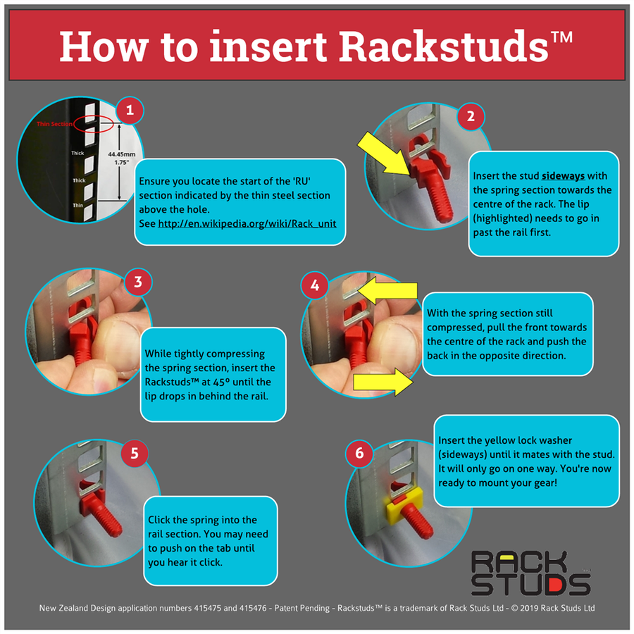 RACKSTUDS RSL40C-S2 - Series II Combo-pack w/ 40 sets Size/Colour. Smart Rack Mounting System.
