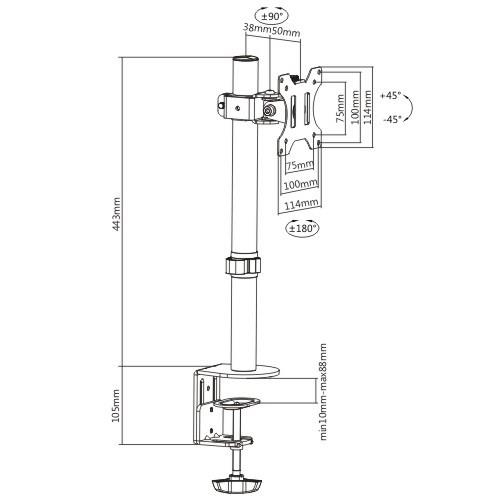 BRATECK LDT12-C01 - 13''-32'' Single Monitor Desk Mount Max Load 8kgs Includes Clamp & Grommet