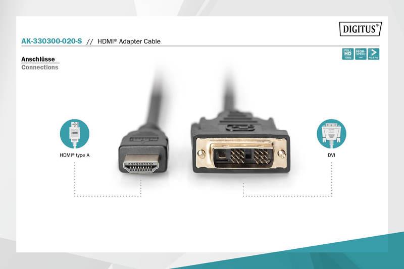 AK-330300-020-S - Digitus HDMI v1.3 (M) to DVI-D (M) Monitor Cable 2.0m