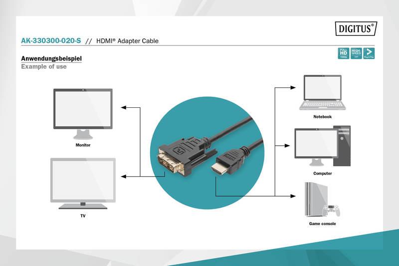 AK-330300-020-S - Digitus HDMI v1.3 (M) to DVI-D (M) Monitor Cable 2.0m