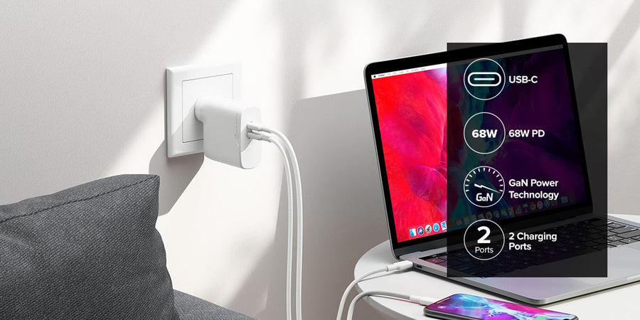 ALOGIC WCG2X68-ANZ - RAPID POWER 2 PORT 68W GAN CHARGER USB-C