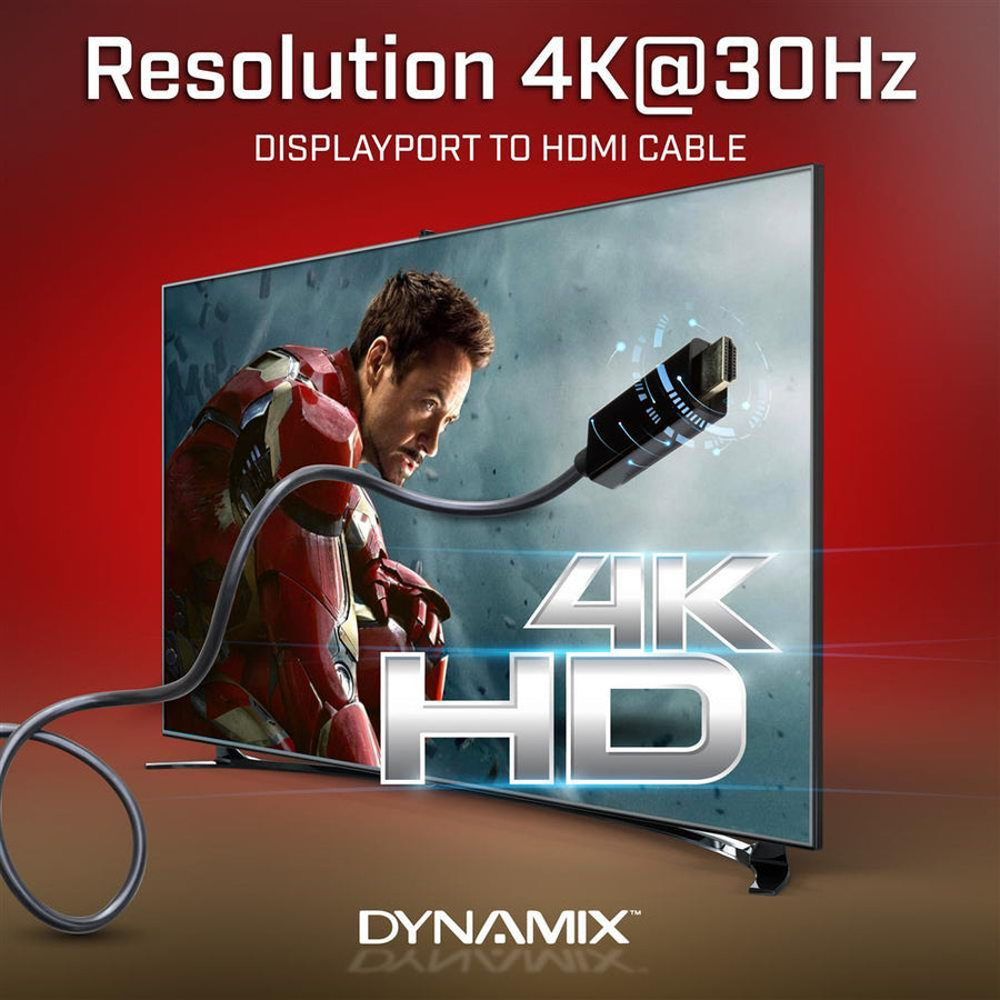 DYNAMIX C-HDMIDP-1 - 1m DisplayPort 1.2 to HDMI 1.4 Monitor cable Max Max Res: 4K@30Hz (3840x2160)