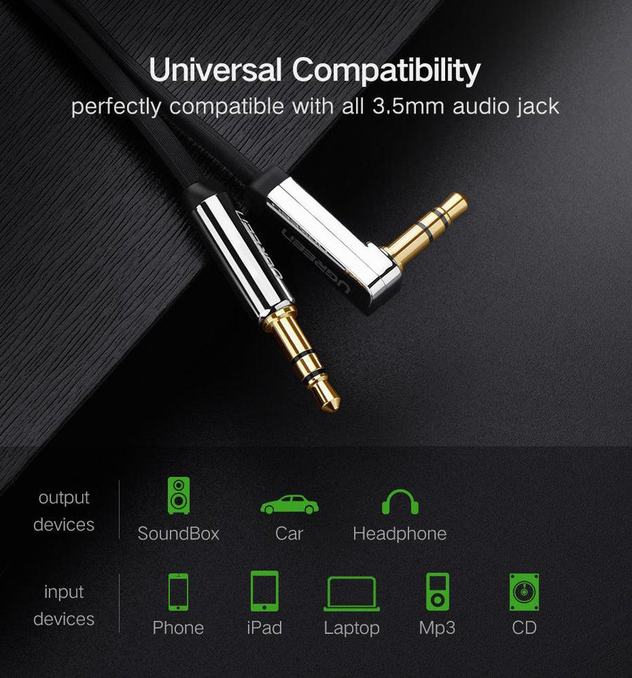 UG-10729 - Ugreen 3.5 Male To Male Angled Flat Cable 5M