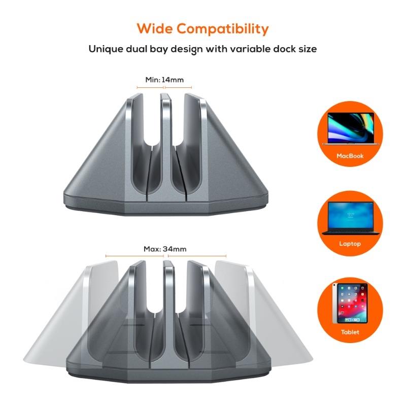 MB-STD-S5GRY - mbeat® Stage S5 Adjustable Dual Bay Tablet, Laptop and MacBook Vertical Stand (Space Grey)