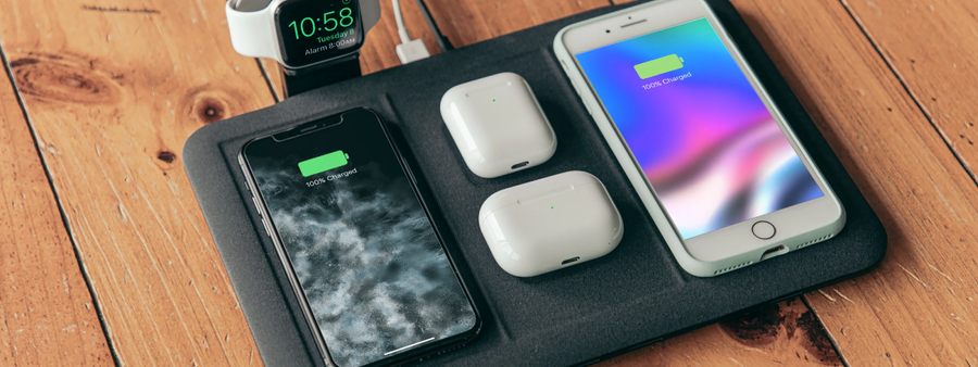 Mophie 4-in-1 Wireless Charging Mat Black, Wirelessly Charge up to 4 Devices, Intuitive Design, Eliminate Cable Clutter, Stylish Fabric Finish,